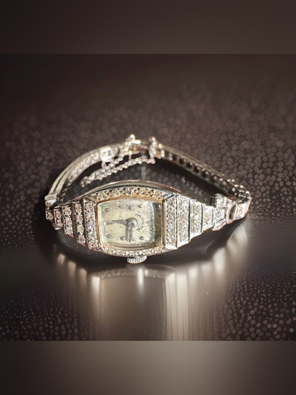 Amazing Vintage Hamilton Solid 18k & 14k White Gold And Diamonds Wristwatch